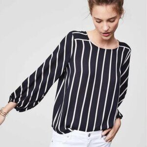 LOFT Petite Black / White Stripes Blouse - Size XXSP
